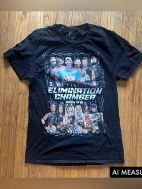 WWE Black Graphic Tee with White & Light Blue Print